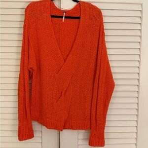 Free People Vibrant Orange V-Neck Sweater